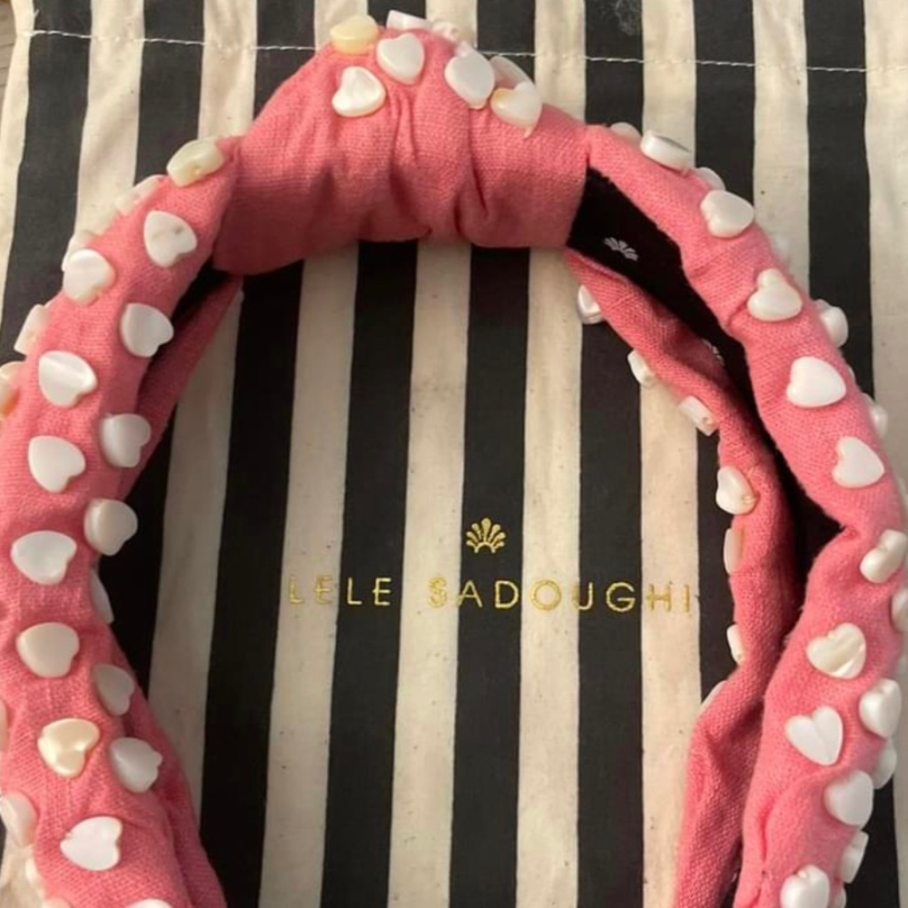 Lele Sadoughi Mother of Pearl MOP Heart Pink Headband